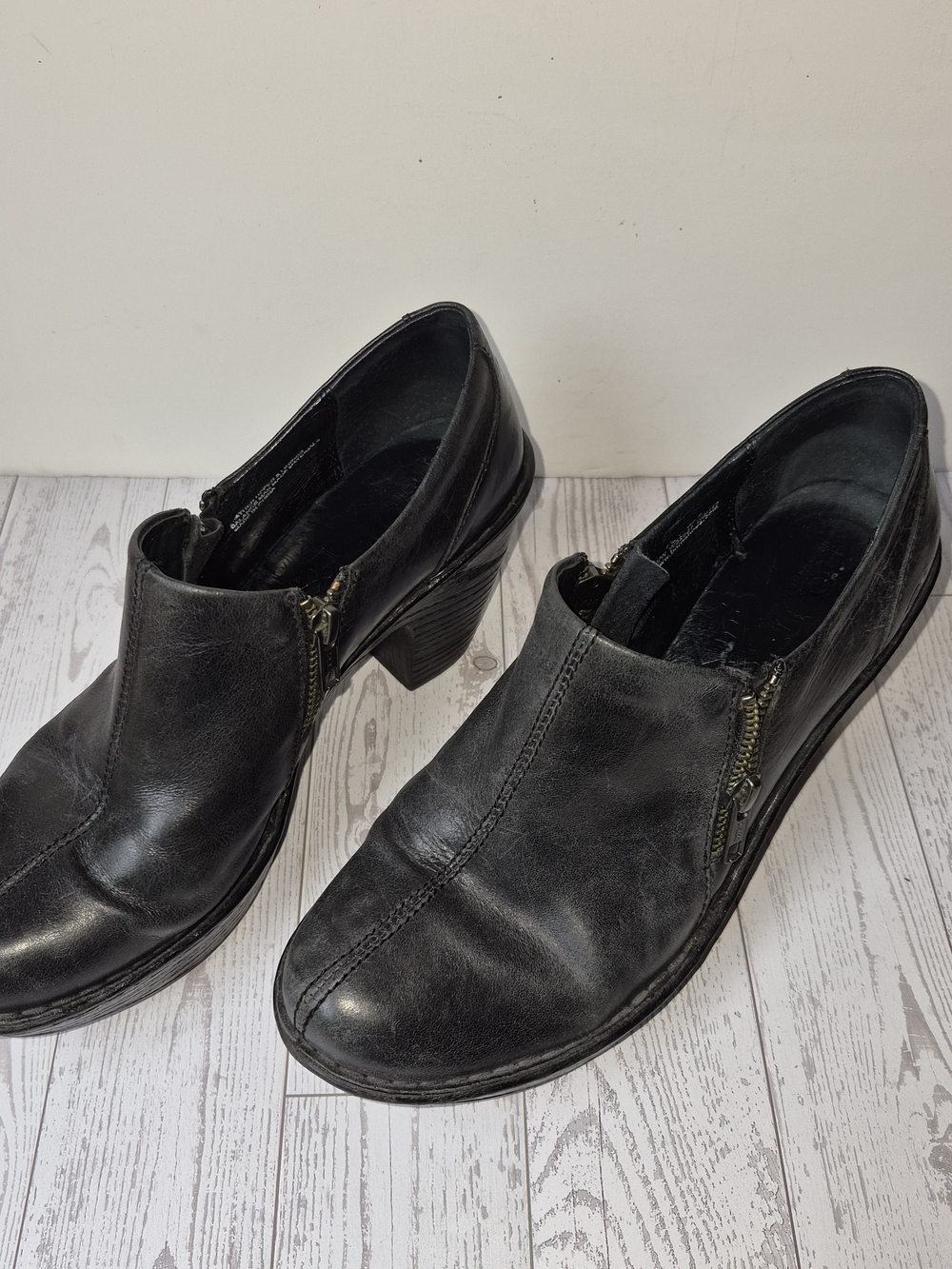 Born Black Leather Heeled Mules with Side Zippers - 7.5